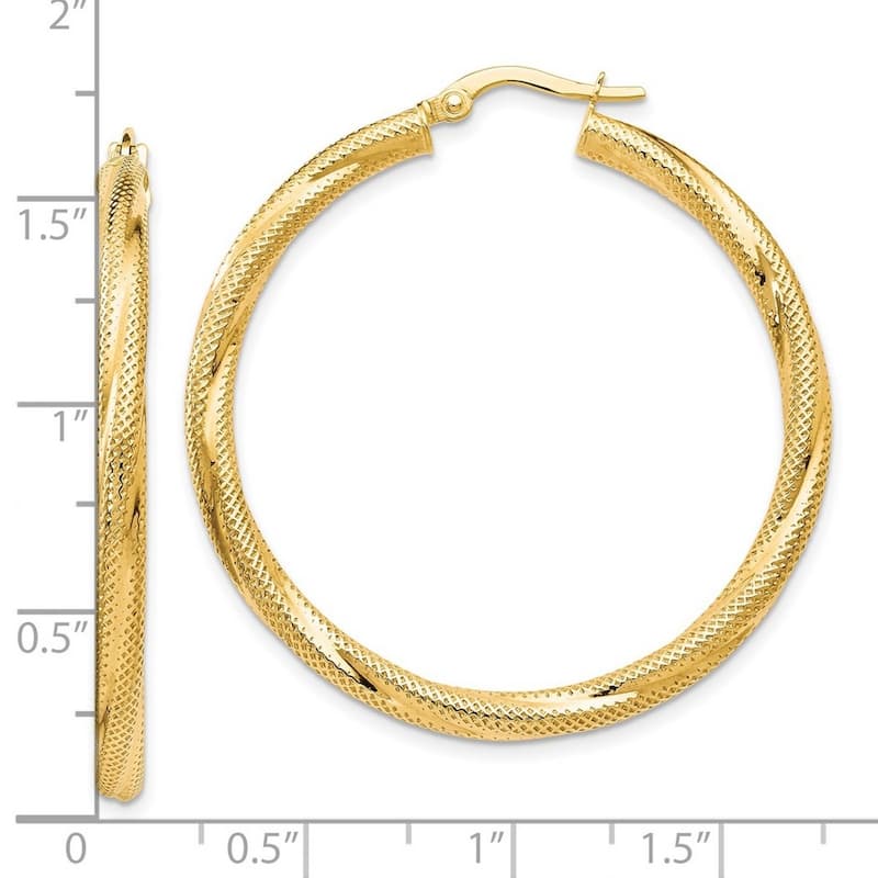 Curata 10k Yellow or White Gold Textured Swirl 41x3mm Hinged Hoop Earrings