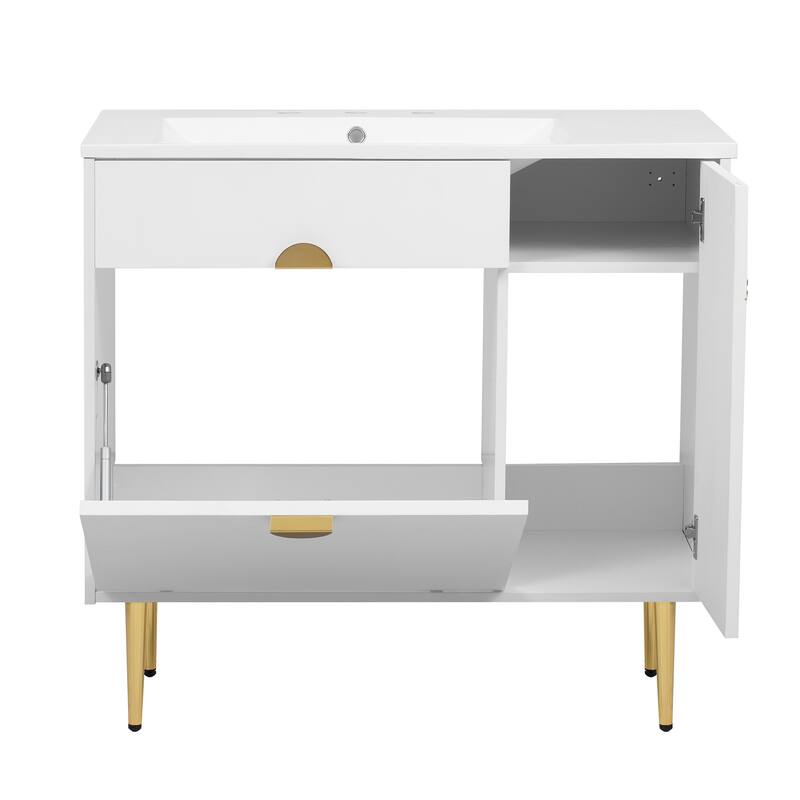 36" Bathroom Vanity with Resin Basin Sink Modern Sink Storage Cabinet with Soft-Closing Door and Drop-Down Door