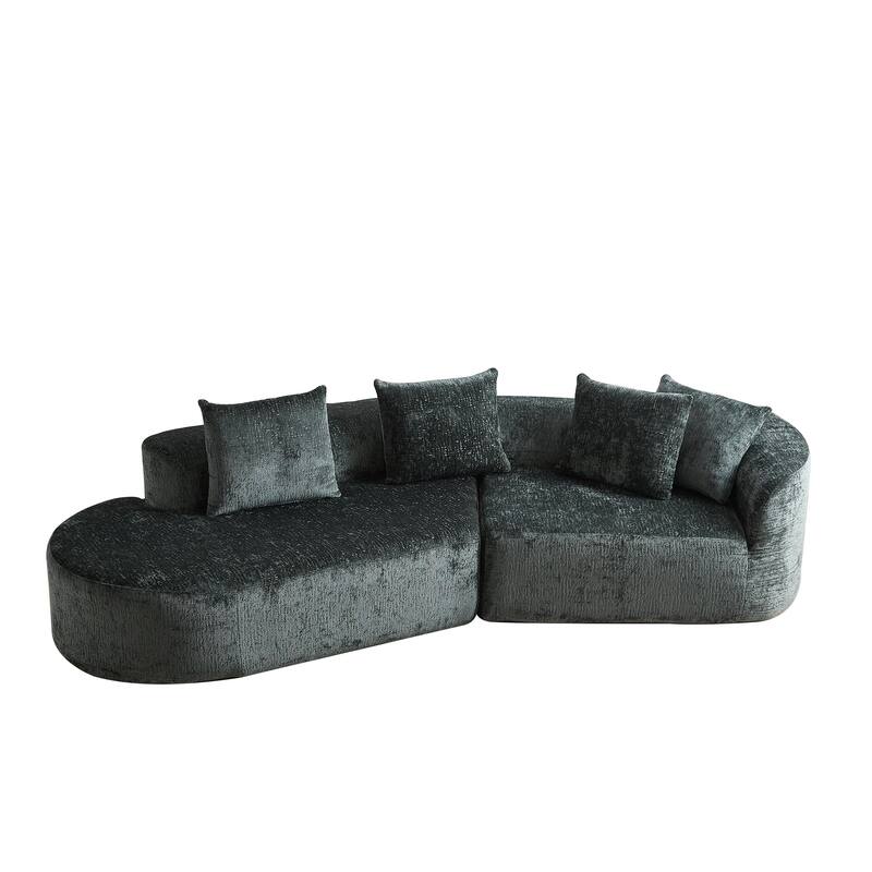 114" Chenille Cloud Sectional Sofa with Extra Deep Seating, and 4 Throw Pillows & No-Assembly Design
