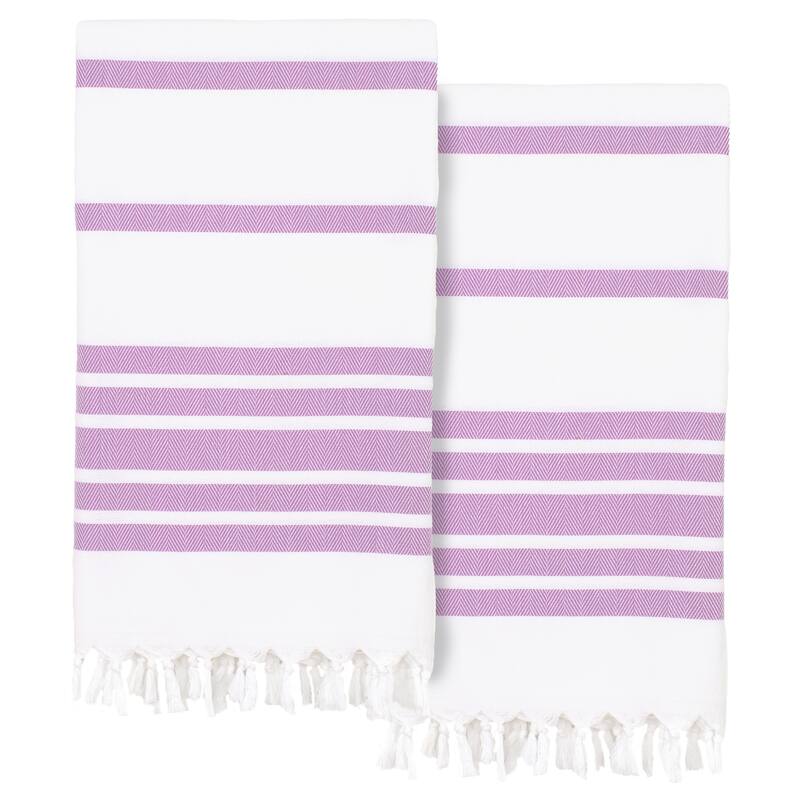 Authentic Hotel and Spa Turkish Cotton Herringbone Pestemal Beach Towel (Set of 2)
