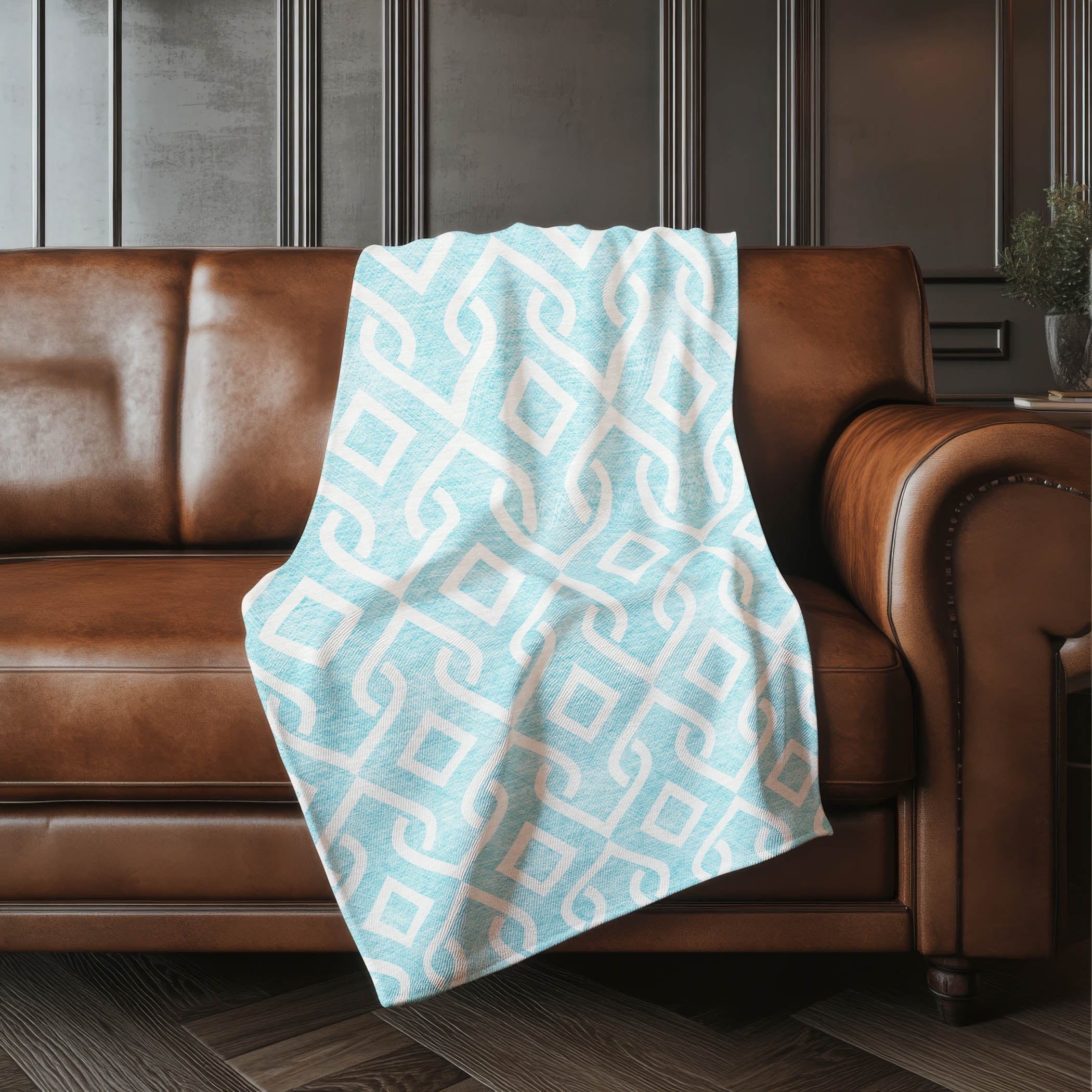Premium Machine Washable Modern Scroll Sherpa Throw Blanket