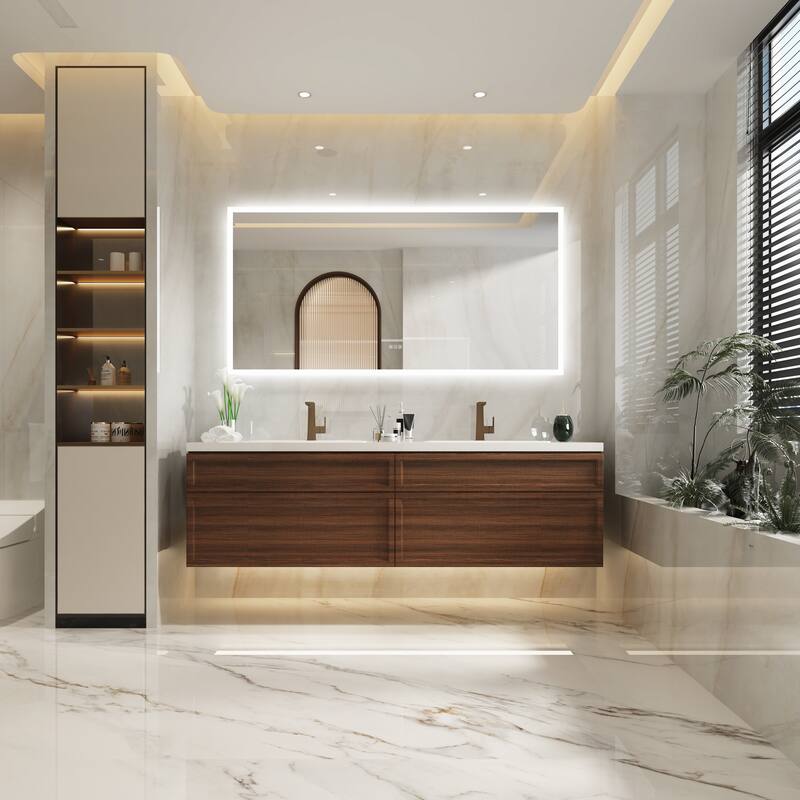 Wall Mounted Bathroom Frameless With Back/Front Light LED Mirror,Anti-fog