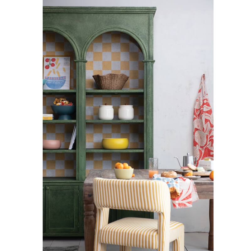 Antique Pine Wood Cabinet with Checkered Interior - 61.25" L x 16.75" W x 94.5" H