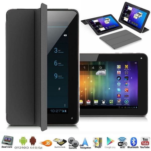 Indigi® A76 Factory Unlocked 7.0" Dual-Core 2-in-1 SmartPhone+TabletPC w/ Android 4.4 KitKat DualSim WiFi + Smart Cover (Black)
