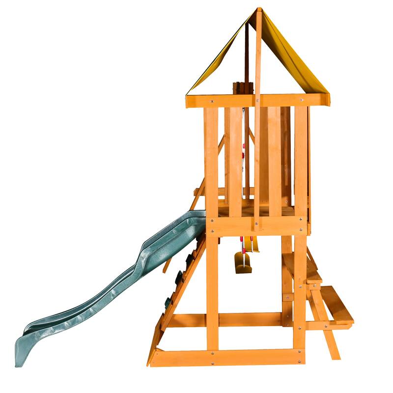 Cedar Wood Outdoor Swing Set 3 in 1 Swing Set, Outdoor Children's Playset with Slide, 2 Swings and Climber for Backyard