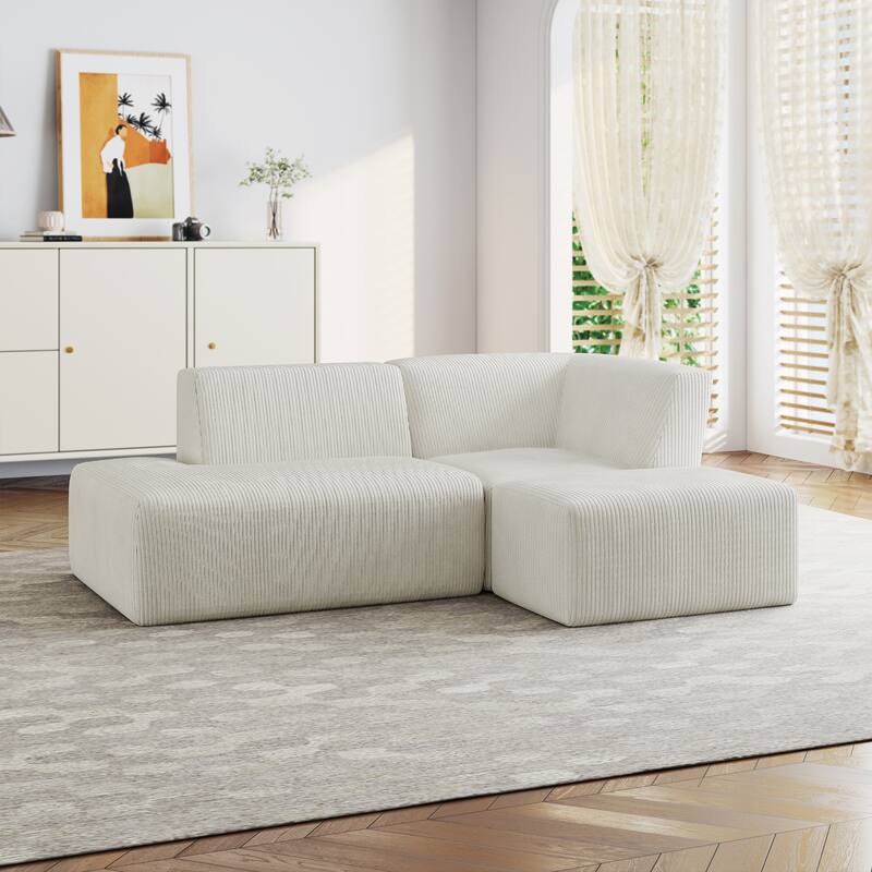 Modular All-Foam Corduroy Compression Sofa With Ottoman