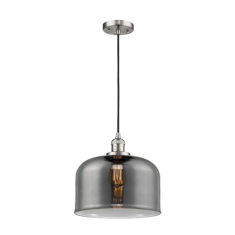Innovations Lighting X-Large Bell Single Light 12" Wide Pendant - Brushed Satin Nickel / Plated Smoked