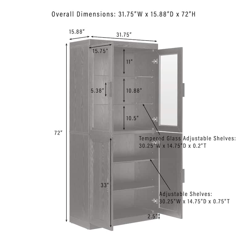 Crosley Essen Pantry Storage Cabinet With Glass Door Hutch