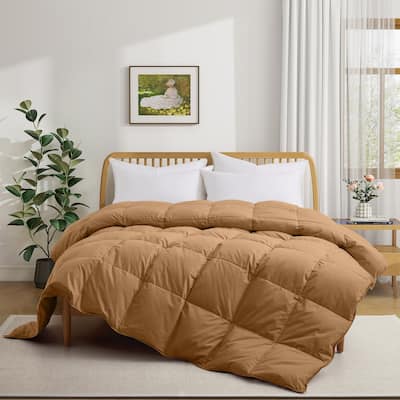 All Season Medium Warmth Organic Cotton Down Feather Comforter Duvet Insert, Fawn