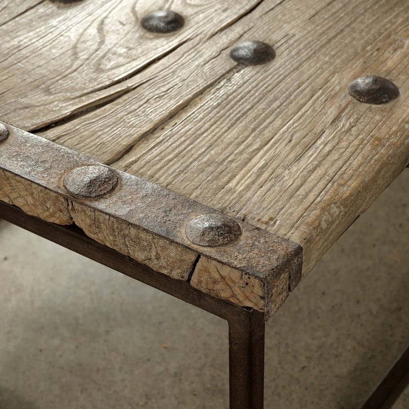 Vintage Iron-Studded Reclaimed Door Coffee Table Approx. 68-70 Inches Wide 24-26 Inches Deep