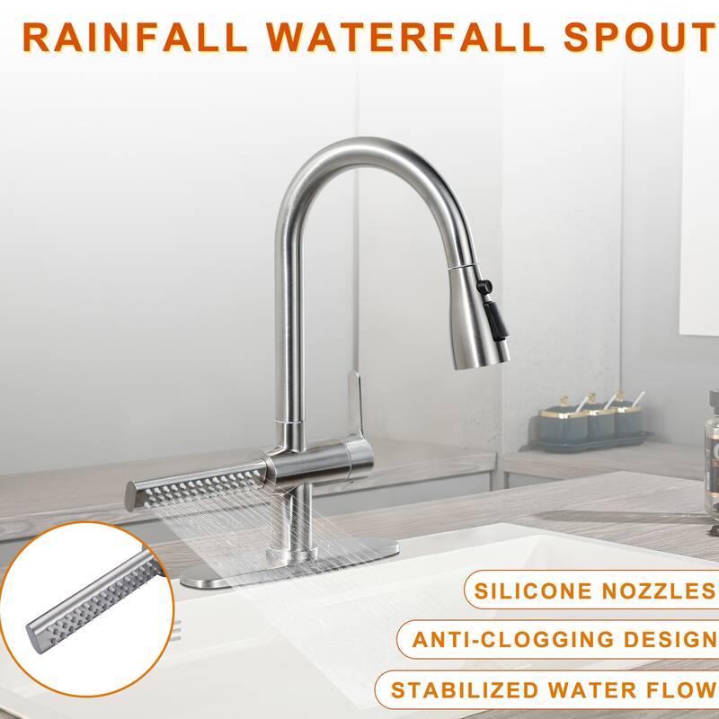 WOWOW Three Function Pull Down Kitchen Faucet with Additional Spout