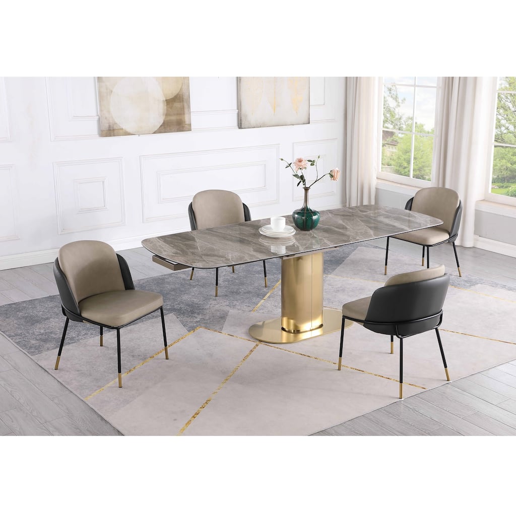 Somette Karlia Kimmy Marbleized Sintered Stone Dining Set with Gray Chairs