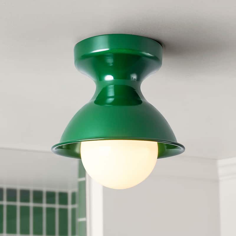 1-Light 8.4 in. Polished Modern Industrial Bowl Dome Small Semi-Flush Mount Light - 8.4 in. W x 7 in. H