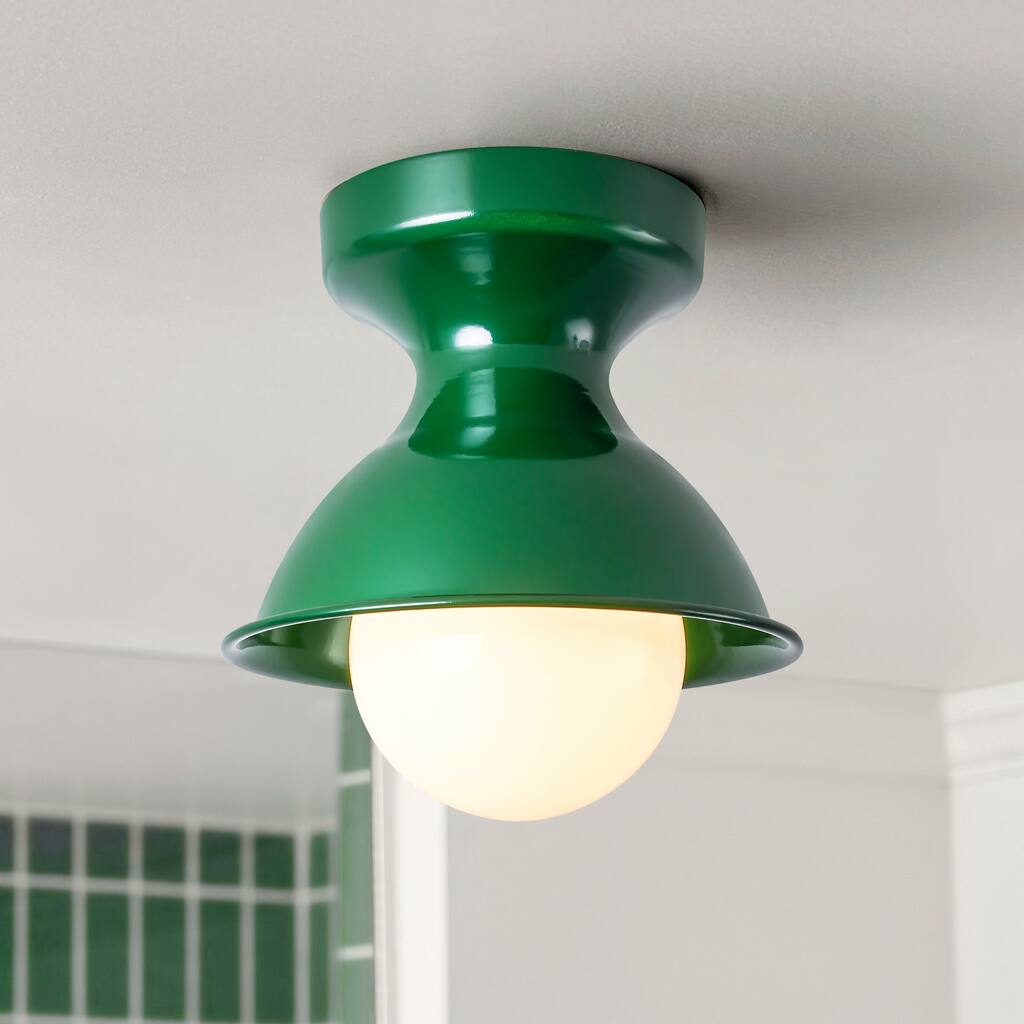 1-Light 8.4 in. Polished Modern Industrial Bowl Dome Small Semi-Flush Mount Light - 8.4 in. W x 7 in. H