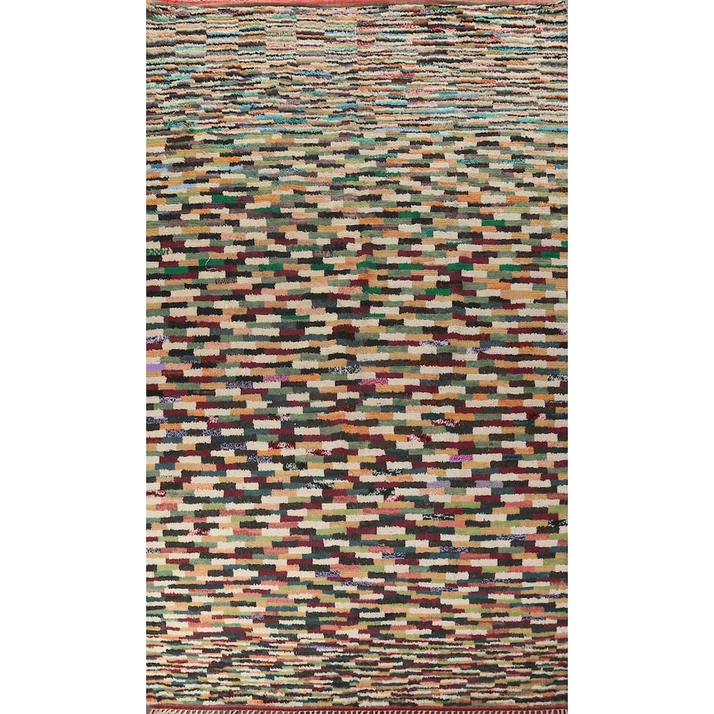 Checkered Moroccan Oriental Wool Area Rug Handmade Living Room Carpet - 10'1" x 14'6"