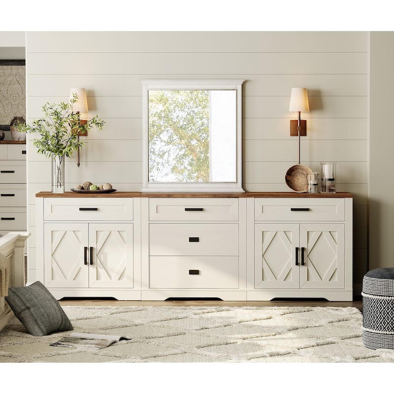 Large TV Stand,3/4-in-1 Farmhouse TV Console Table with Storage Barn Door Cabinet