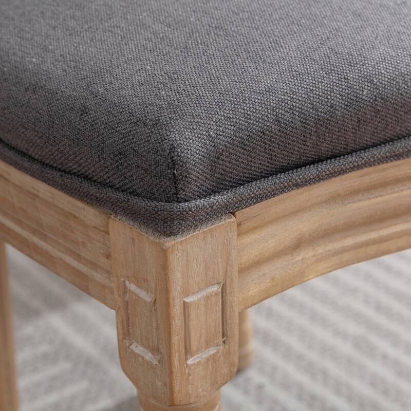 French Style Solid Wood Frame Antique Painting Linen Fabric Back Dining Chair