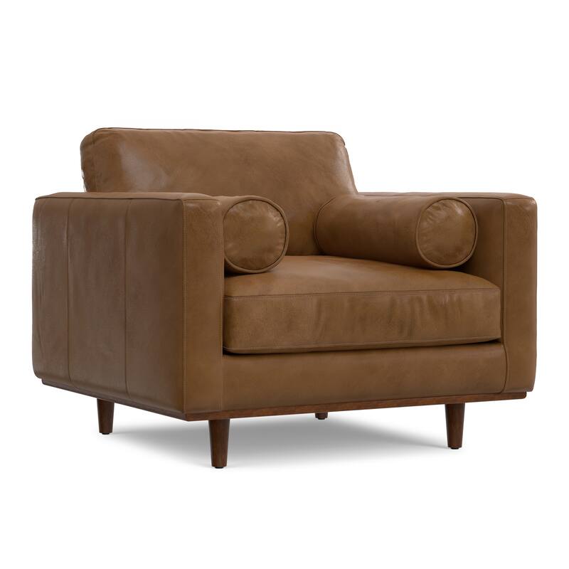 WYNDENHALL Brixley 43 inch Wide Mid-Century Modern Accent Chair in Top Grain Genuine Leather - 42.9" W x 38.25" D x 34" H