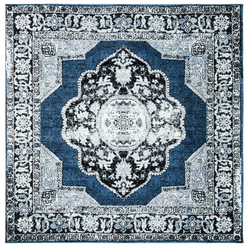SAFAVIEH Vintage Hamadan Ismay Oriental Distressed Rug - 5'3" Square - Blue/Grey