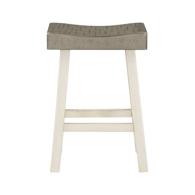 Casy 4pc Counter Height Table Set, 3 Contour Stools, White Brown Wood