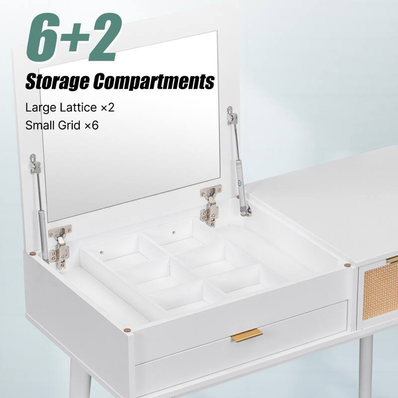43.3" Classic Wood Makeup Vanity Set with Flip-top Mirror and Stool