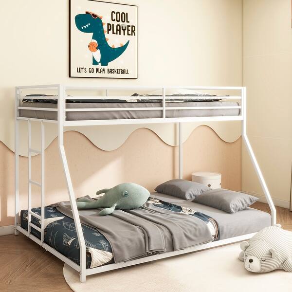 slide 2 of 10, Twin over Full Metal Bunk White for Kids and Adult, Low Profile and Easy Climbing with Stable Ladder White