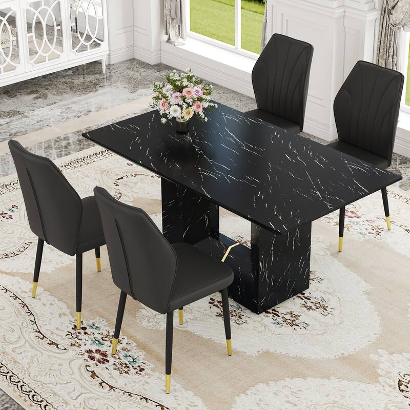 Modern 5-Piece Dining Set with Rectangular Table & Widened Backrest Chairs