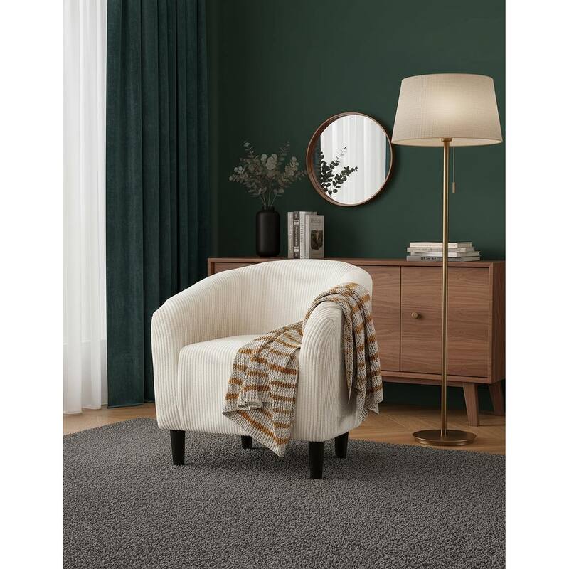 Corduroy Club Chair,with Soft Cushion - White