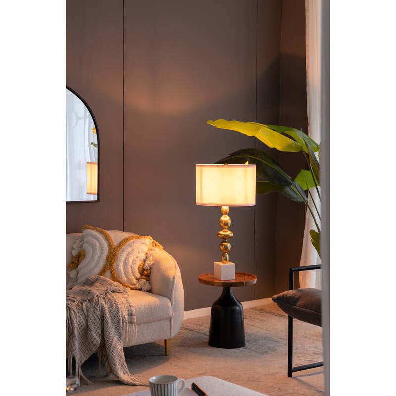 D15x29.5" Gold and White Table Lamp with Round Four Tiered Body