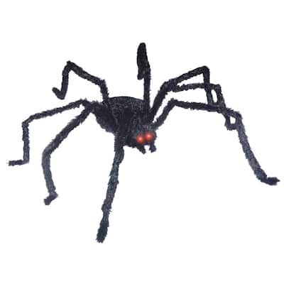104" Red and Black Giant Spider Light Up Long Hair Halloween Prop