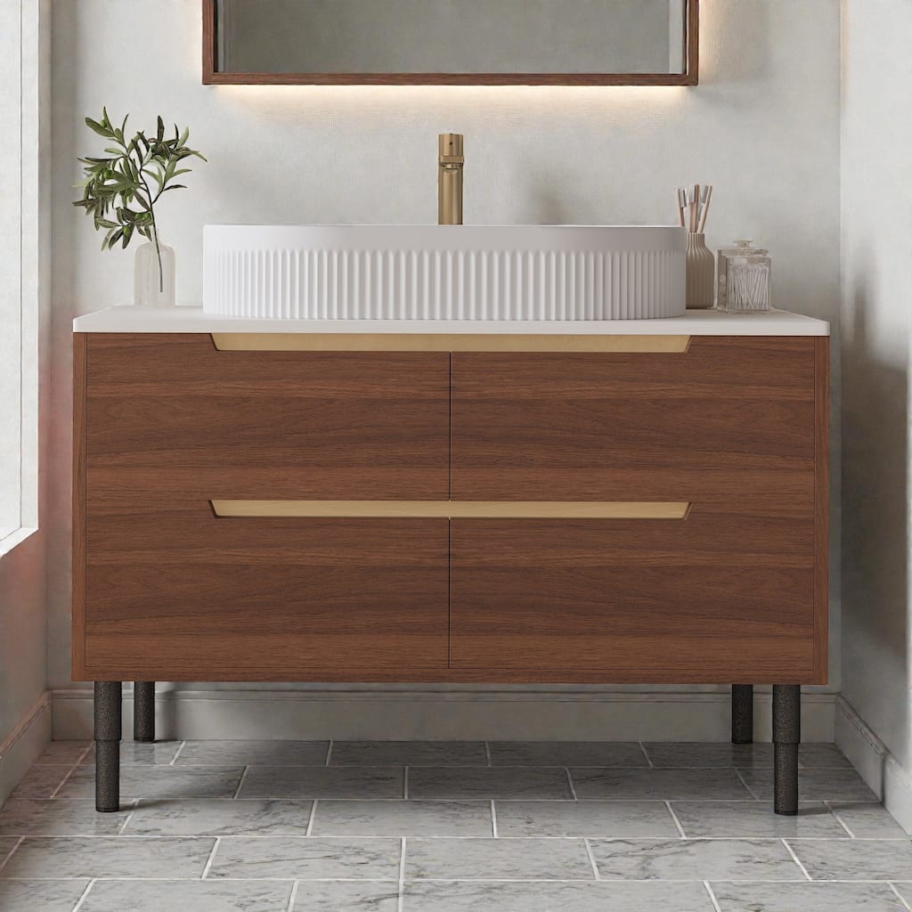 36" Bathroom Vanity with Integrated Ceramic Sink, Freestanding or Wall Mounted Cabinet with Soft-Close Drawers