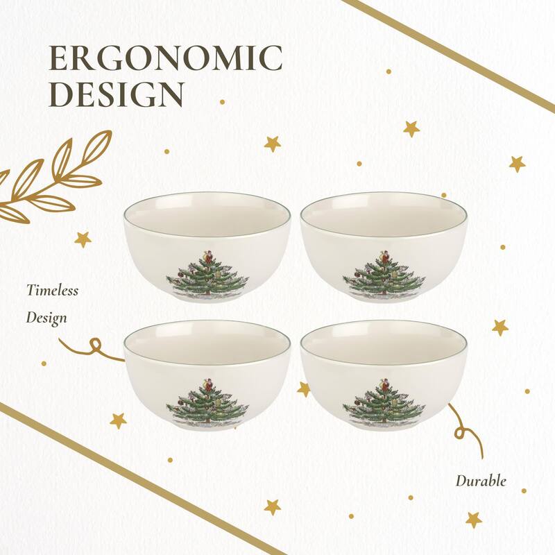 Spode Christmas Tree Set of 4 Fruit Salad Bowls - 5.5 Inch