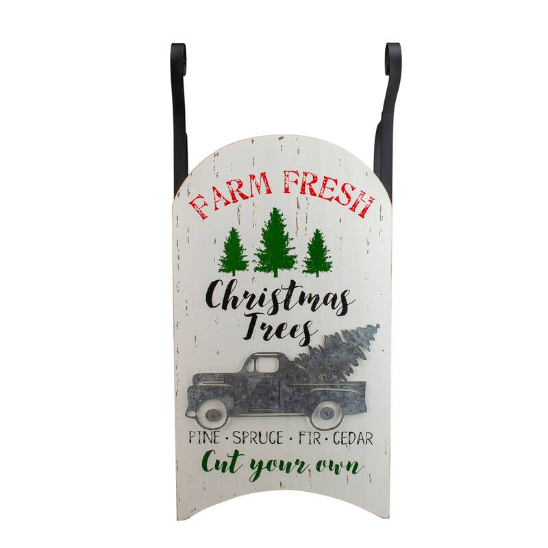 26" White and Green Fresh Christmas Trees Slay Decoration