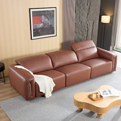 Modern 3-Seater Leather Sofa for Living Room, Comfy Sofa Couch with Extra Deep Seats, Adjustable Headrests