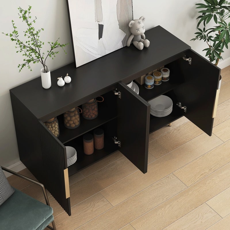 Modern Wood Buffet Cabinet with Storage Adjustable Shelves, Fluted Sideboard Accent Credenza