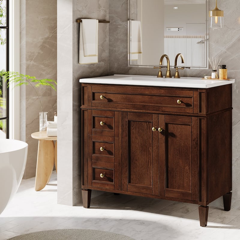 36'' Freestanding Bathroom Vanity with Integrated Ceramic Sink, Tip-Out Drawer, Door Organizer