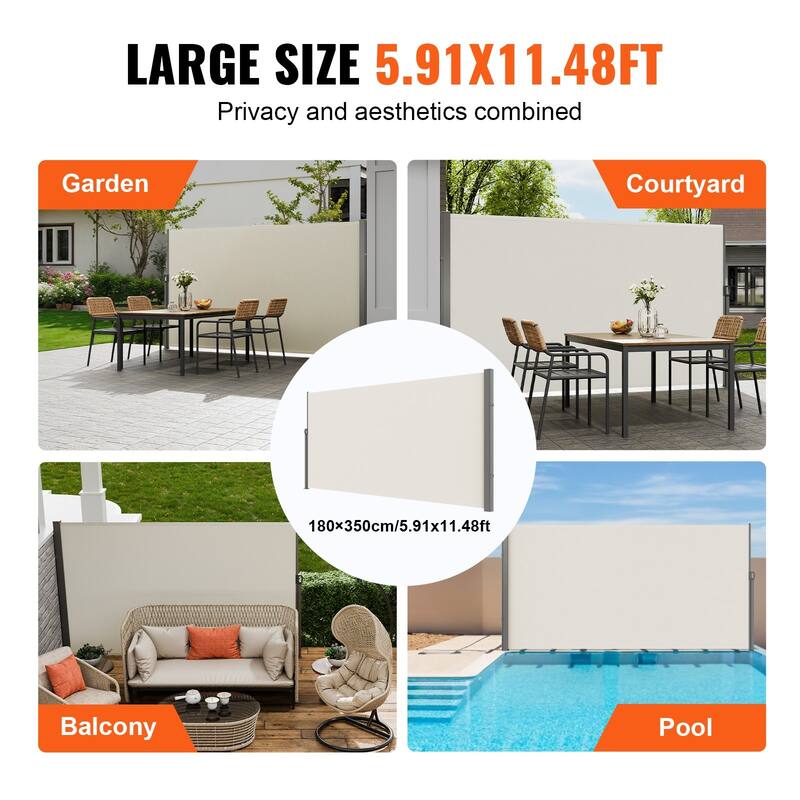 71''x 138'' Polyester Patio Privacy Screen with Retractable Handle and Perfect for Outdoor Balconies or Courtyards