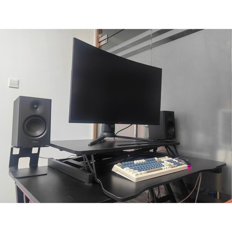 Anmytek 32 Inch Height Adjustable Standing Desk Converter Dual Monitor Laptop Workstation Wide Keyboard Tray