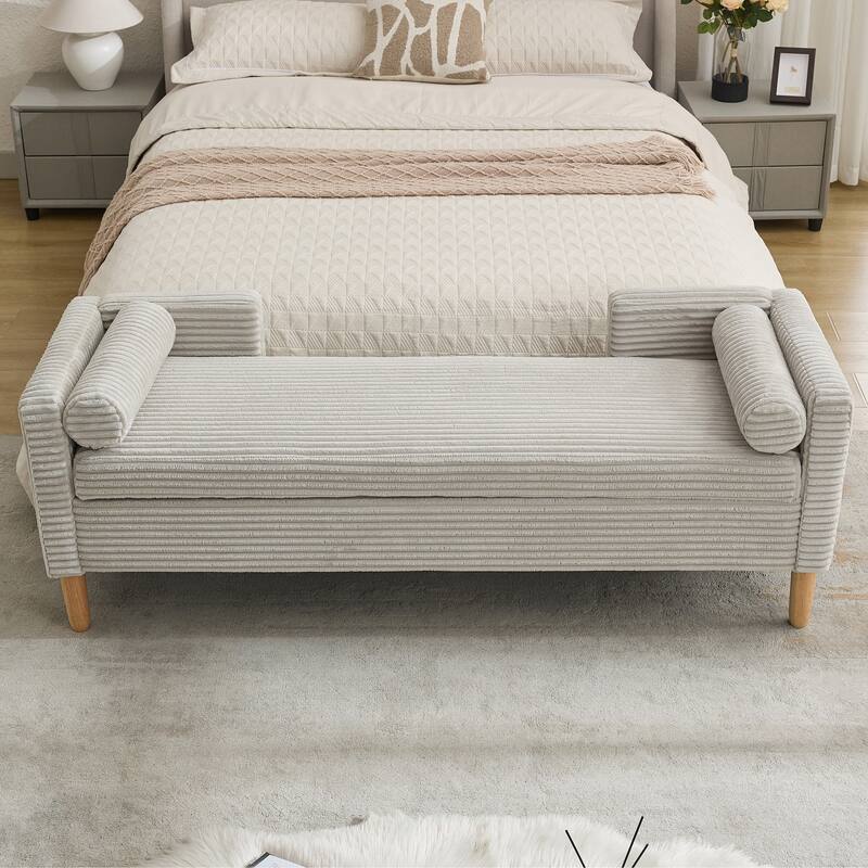65.4"W End of Bed Storage Bench,Modern Ottoman Bench with Arms and Pillows