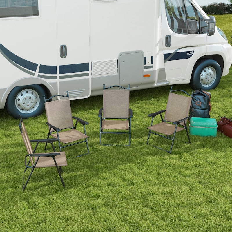 Outdoor Folding Chairs, Camping Chairs with Armrests & Breathable Mesh Fabric Seat, Set of 4