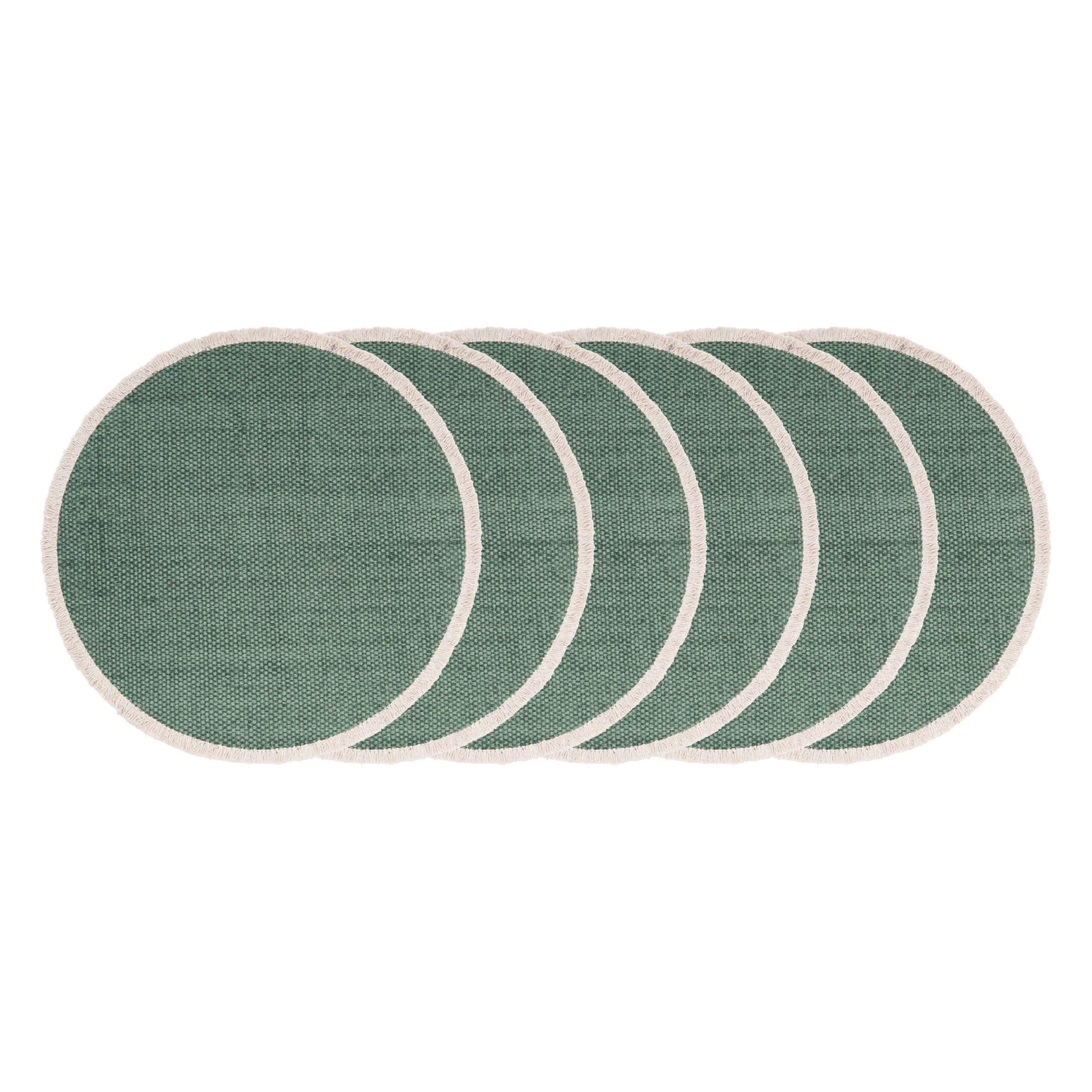 Fringed Aspen 100% Cotton Round Set of 6 Placemats 15"