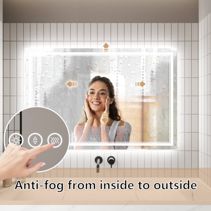 GlareGuard 32x48" Rectangular Anti-Fog Dimmable Backlit LED Bathroom Vanity Mirror - Clear