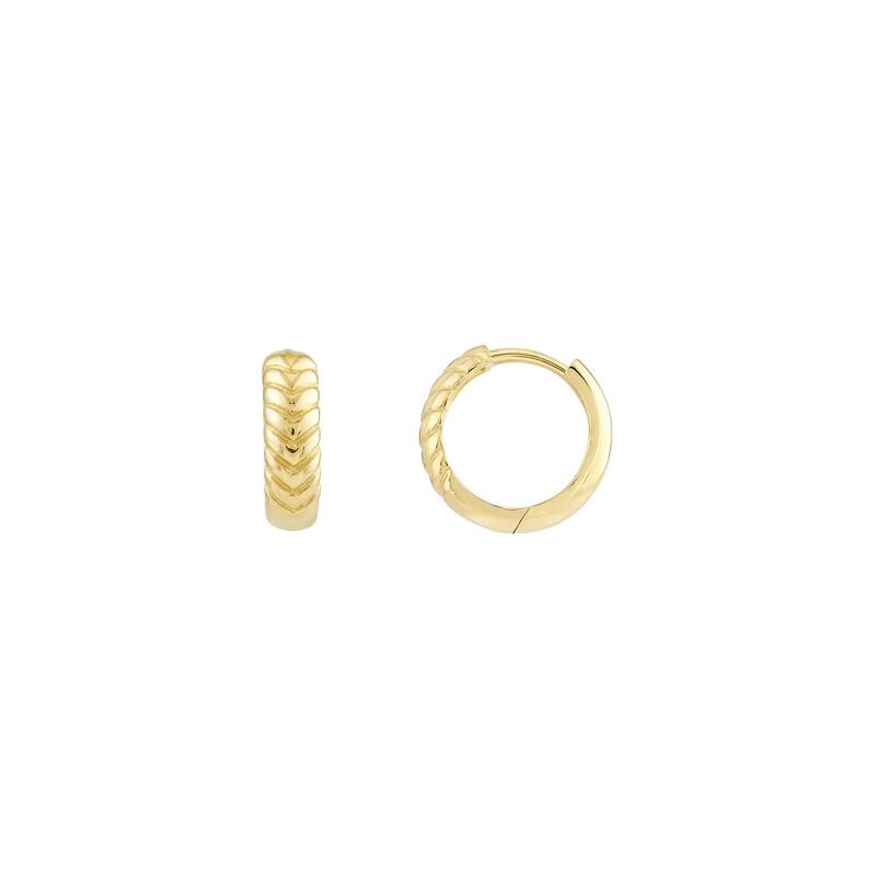 Curata 14k Yellow Gold 4x13mm Chevron Twisted Hinged Hoop Earrings