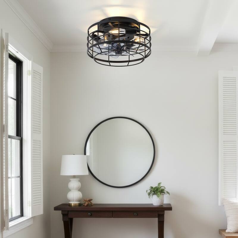 12" Low Profile Enclosed Cage Ceiling Fan with Light and Remote