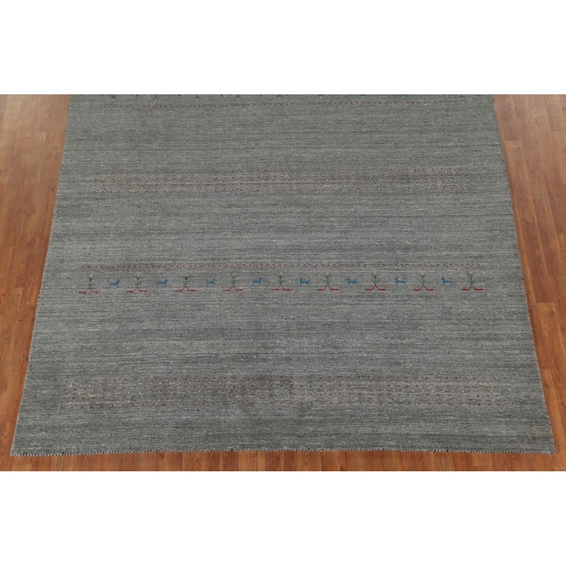 Grey Gabbeh Oriental Area Rug Handmade Wool Carpet - 7'11"x 9'10"