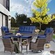 preview thumbnail 32 of 78, High Back Brown Wicker Outdoor Patio Conversation Sets with Swivel Chairs 9 Piece - Navy Blue