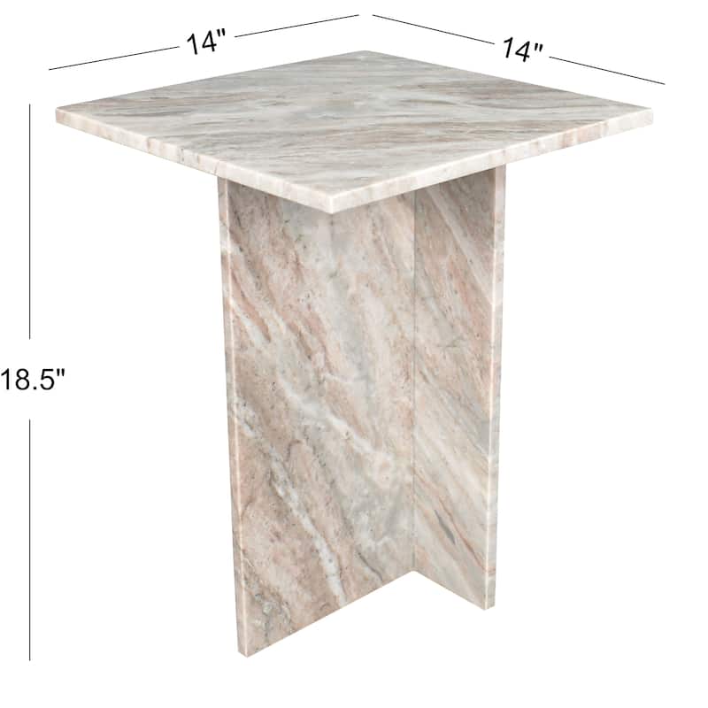 Venus 18.5" Contemporary Natural Marble Handmade T-Shaped End Table, Gray/Beige, by JONATHAN Y.