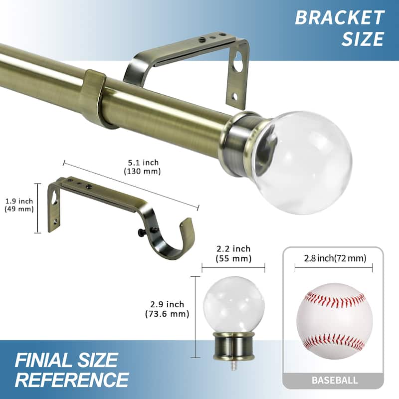 1-inch Diameter Crystal Ball Adjustable Single Drapery Curtain Rod