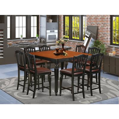 HomeStock 9-Piece Square Black Finish Solid Wood Top Dining Table with 8-Chairs with Lattice Back