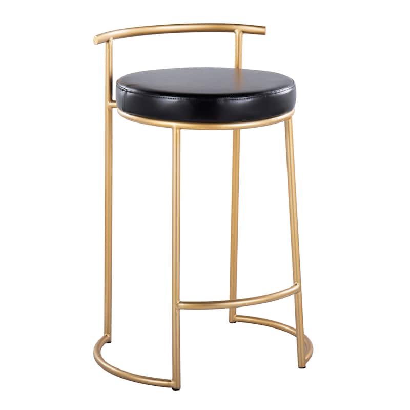 Silver Orchid Forrest Round Fixed-Height Counter Stool (Set of 2) - Black Faux Leather/Gold Metal